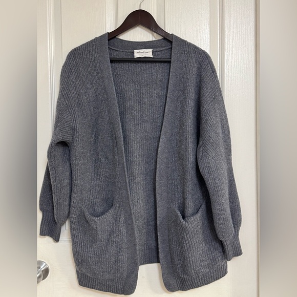 Wilfred Free by Aritzia Open Front Gray Merino Wool Cardigan Sweater Pocket Sz S - Picture 3 of 9